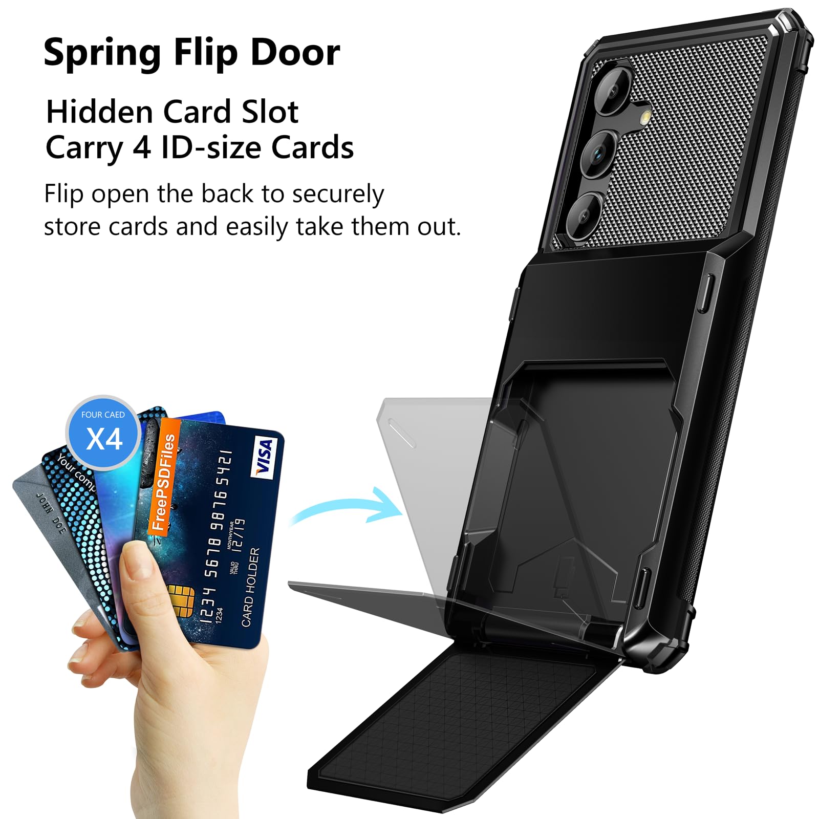 Vofolen for Samsung Galaxy S23 FE Wallet Case with Card Holder, 4-Card Dual Layer Heavy Duty Shockproof Wallet Case, Hidden Flip Card Slot Large Storage Protective Case for Galaxy S23 FE, 6.4'' Black