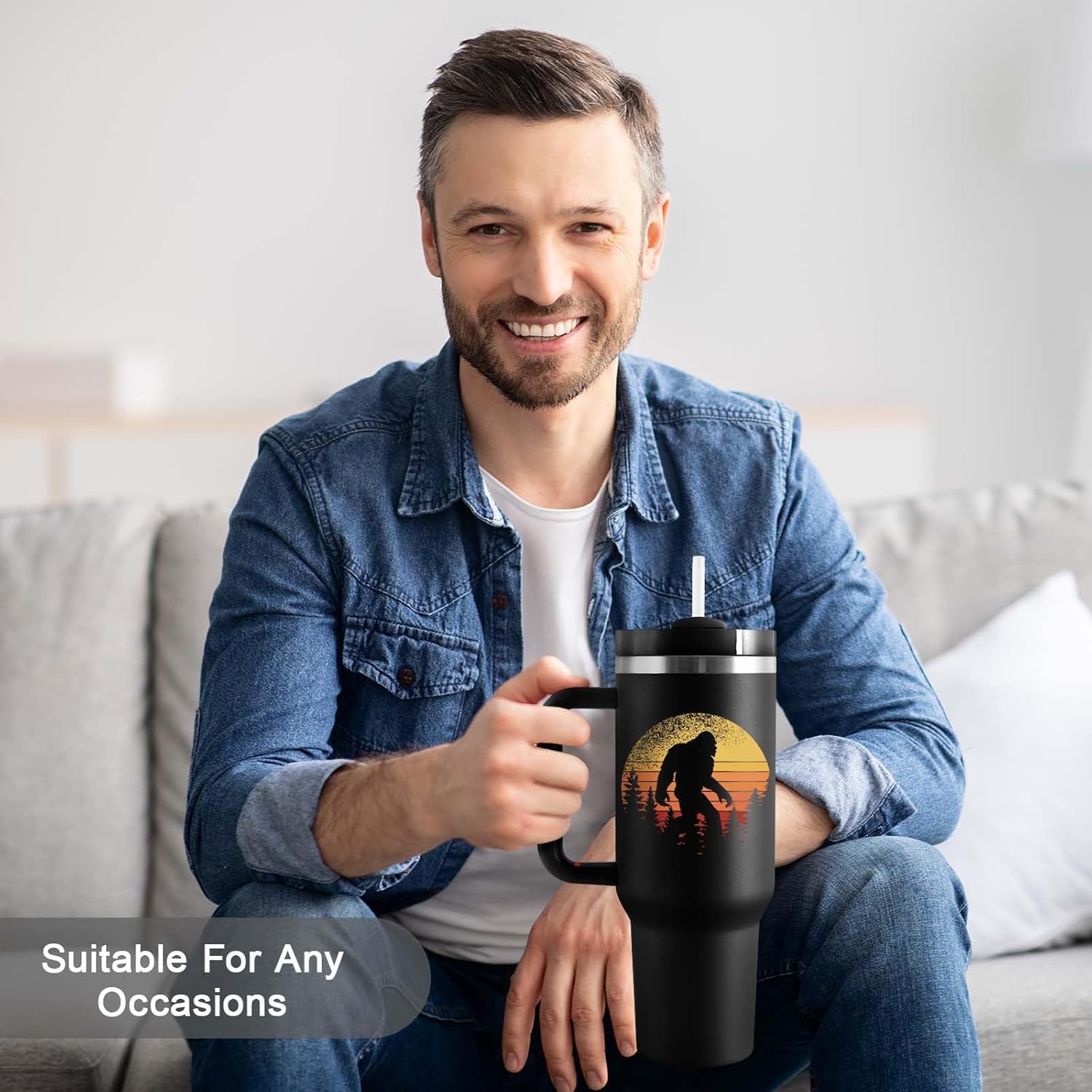 COCOGIFTS Bigfoot Gifts, Sasquatch Gifts, Big Foot Sasquatch Gift, 40oz Tumbler with Handle, Bigfoot Lovers Gift for Men Women - Image 3