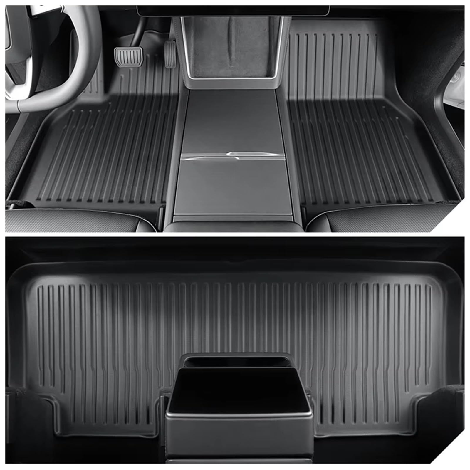 Moquette Tappetino Auto Per Tesla Per Model Y Per Juniper Per Launch 2025 Bagagliaio Tappetini In TPE Con Moquette E Rivestimento Vano Carico(DL-FTBM-12PCS,Giusto)