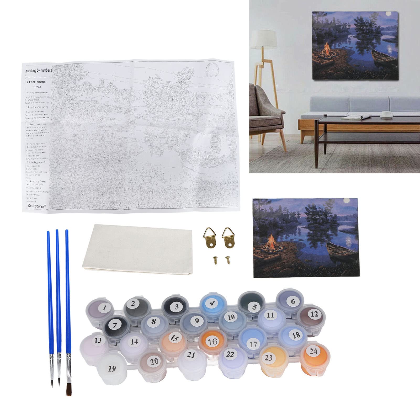 Akozon Peinture par Numéros pour Adultes et Enfants Débutants, 40 X 50 Cm, Nuit au Clair de Lune, Lac Paisible, Kit de Peinture à l'huile sur Lin de qualité Supérieure, activité Familiale,