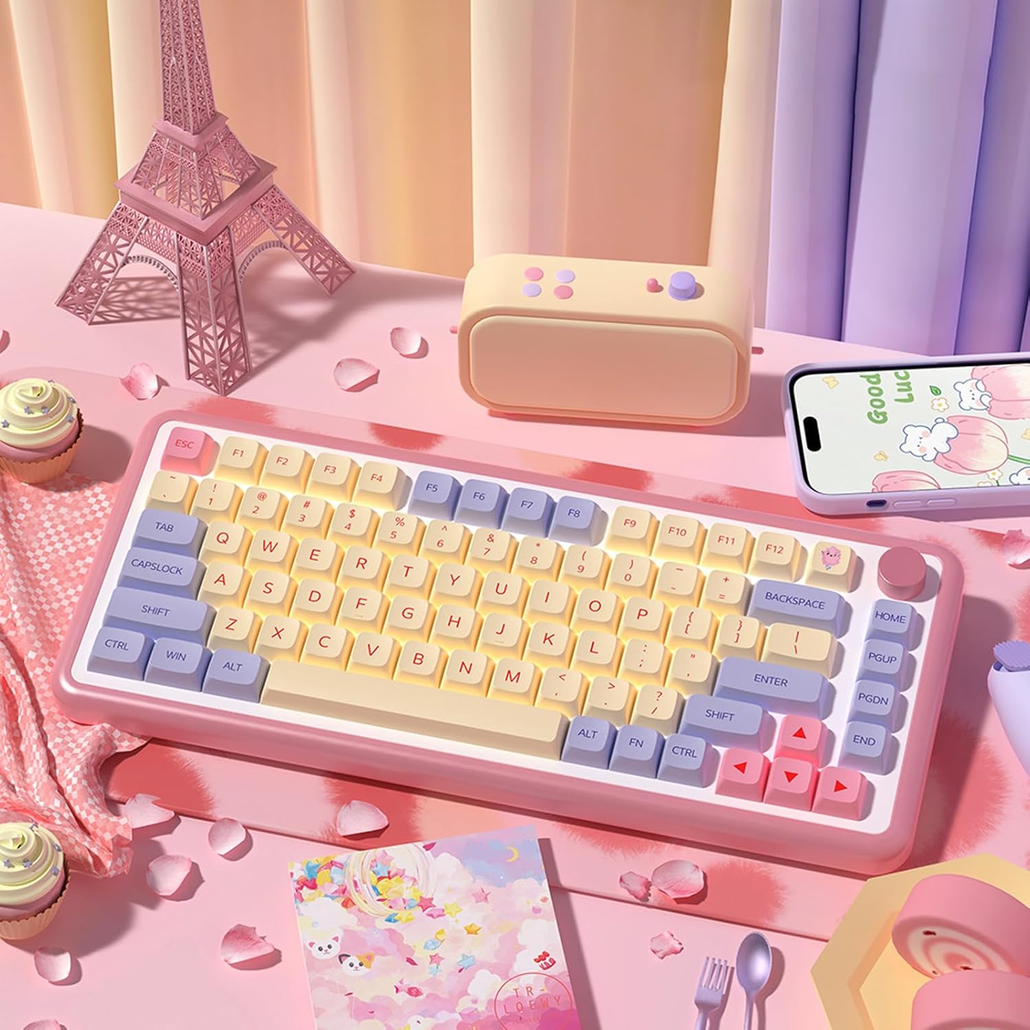 Catekro 139 Keys XDA Profile PBT Keycaps, Rounded, Concave Surface, Heat Sublimated, Yellow, Mechanical Keyboard Keycap Set for 61%/64%/68%/75%/82%/84%/87%/96%/98%/100%/104%/108% Mechanical Keyboards