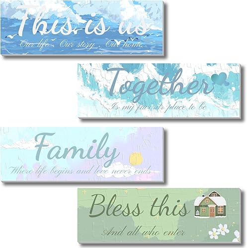 Decoración rústica de pared para sala de estar, 4 piezas de decoración de pared de madera de 3.9 pulgadas de alto x 11.8 pulgadas de ancho, letreros