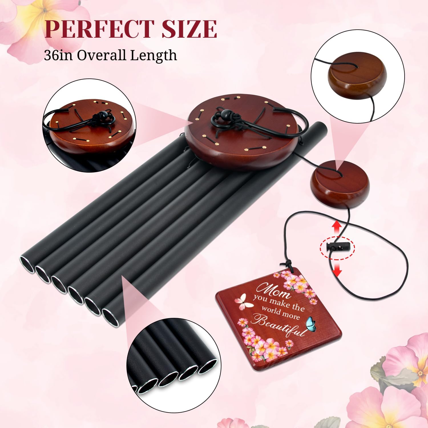 Memorial Wind Chimes for Loss of Mother -36" Sympathy Gifts for Loss of Mom& Loved Ones - Bereavement, Condolence & Remembrance Windchimes in Memory of Mom (Black) - Image 4