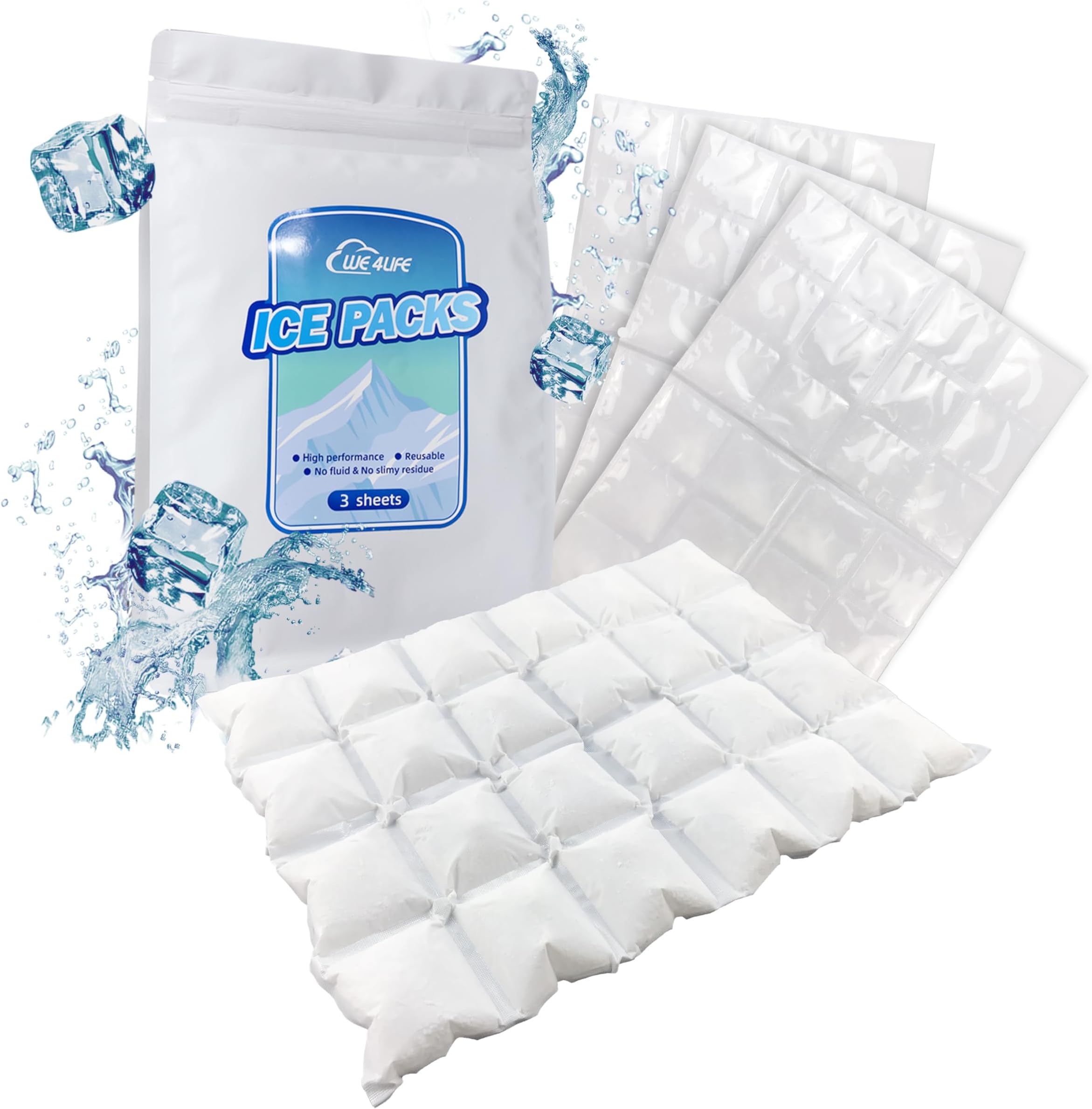 Reusable Ice Pack Sheets for Coolers - Flexible Ice Sheets Cooler Ice Blankets - Lunch Bag Freezer Packs - Ice Mat Cube Sheets Keep Food Fresh Beverage Cold - Cuttable Large Size 3 Packs