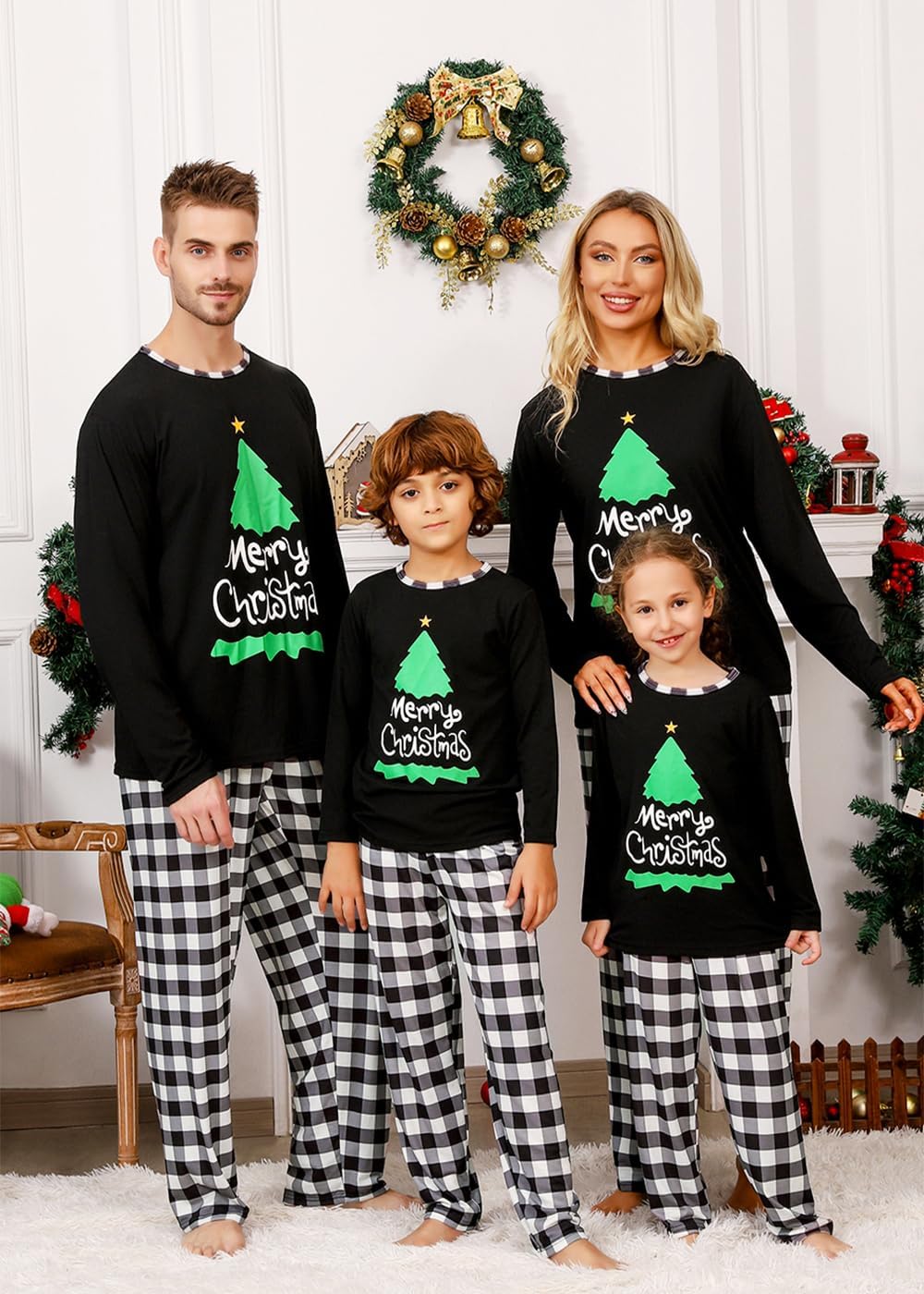vnvne family matching christmas pajamas sets,holiday casual xmas pjs set classic long sleeved with long pants sleepwear men medium white christmas