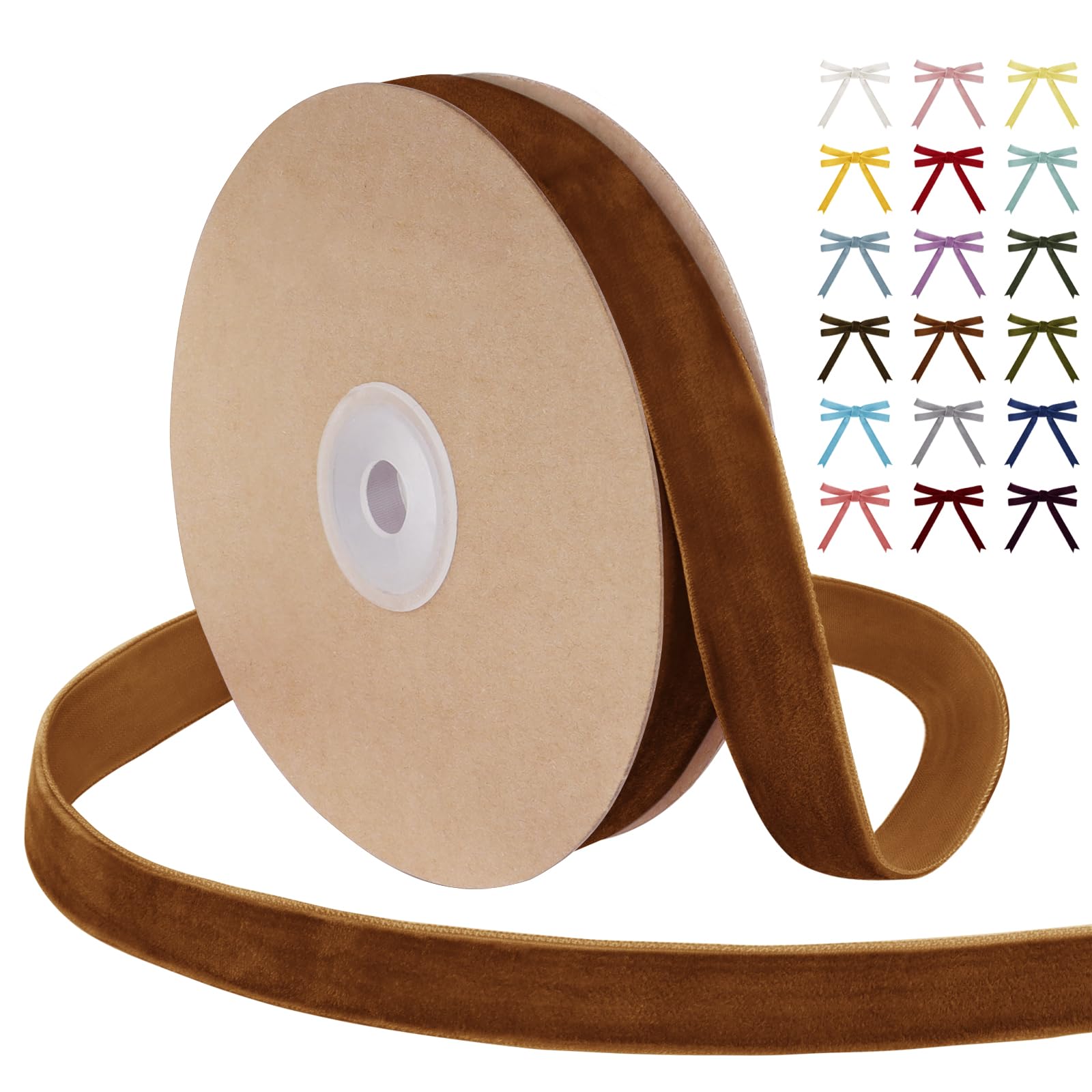 Uiopa Light Brown Velvet Ribbon, 20mm x 9m Single Face Wrapping Ribbon, Vintage Velvet Ribbons for Gift Wrapping, Wreaths, Wedding, Party, Home Decor, DIY Crafts