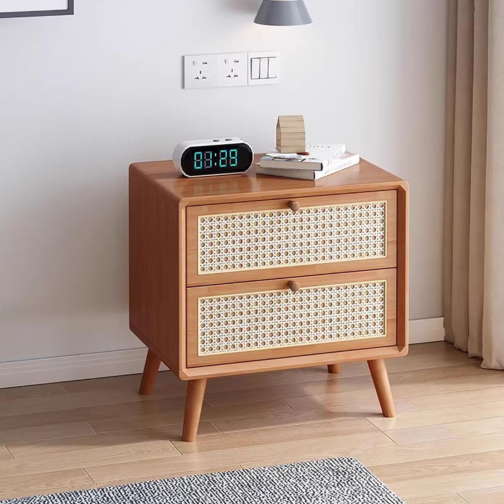 SXZenSpace Modern Simple Nightstand, Creative with Drawer Bedside Table Solid Wood Bedroom Furniture for Living Room,A,48x40x49cm(19x16x19inch)