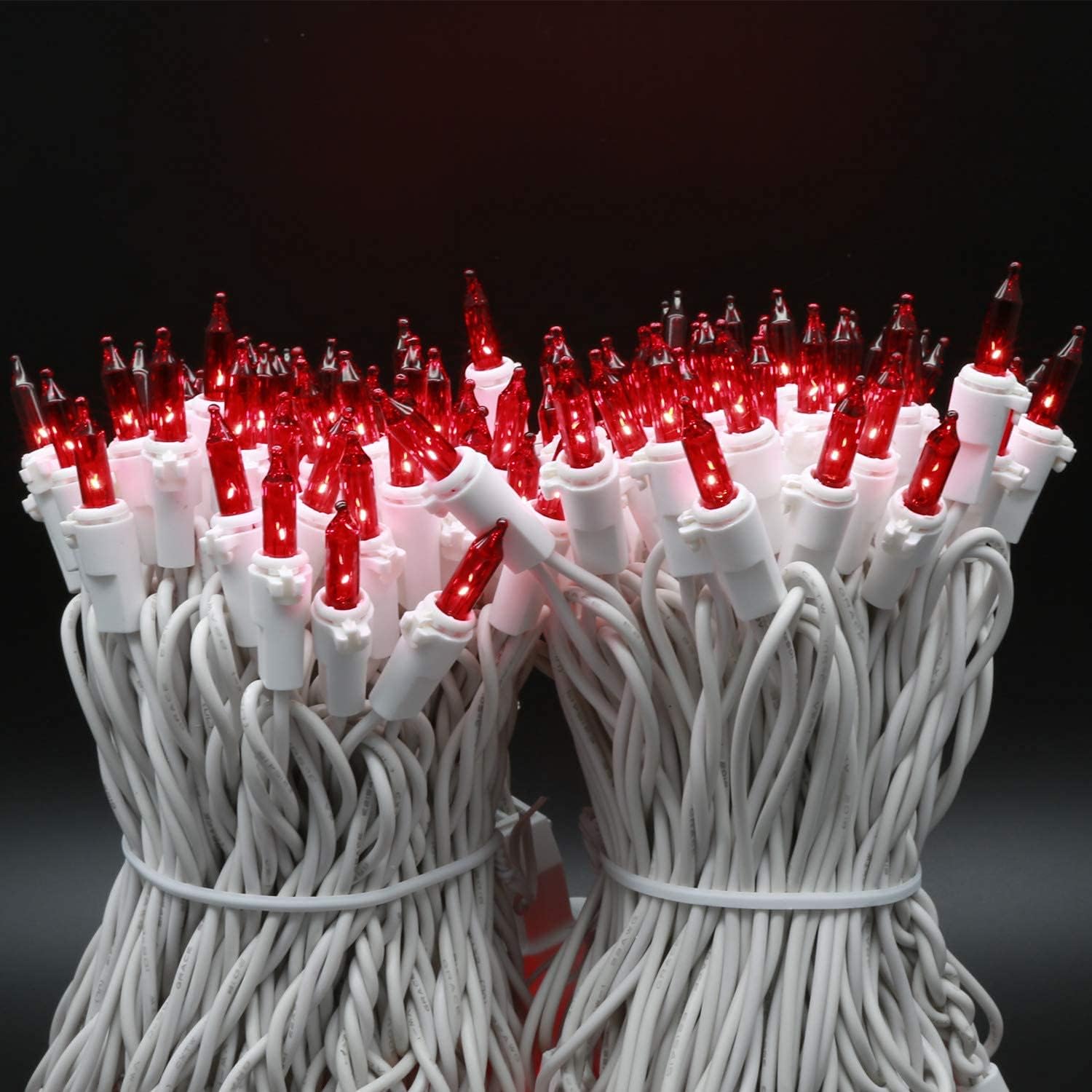 200 Count Red Christmas Lights, Pack of 2 Strands 100 Count 33 ft White Wire UL Listed Holiday String Light (Red) - Image 9