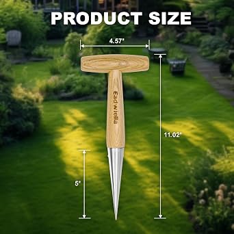 Stainless Steel Hand Dibber Garden Tool, with Ergonomic T-shaped Wooden Handle, Bulb Planter, bulb planter tool, for Planting Seeds & Bulbs
