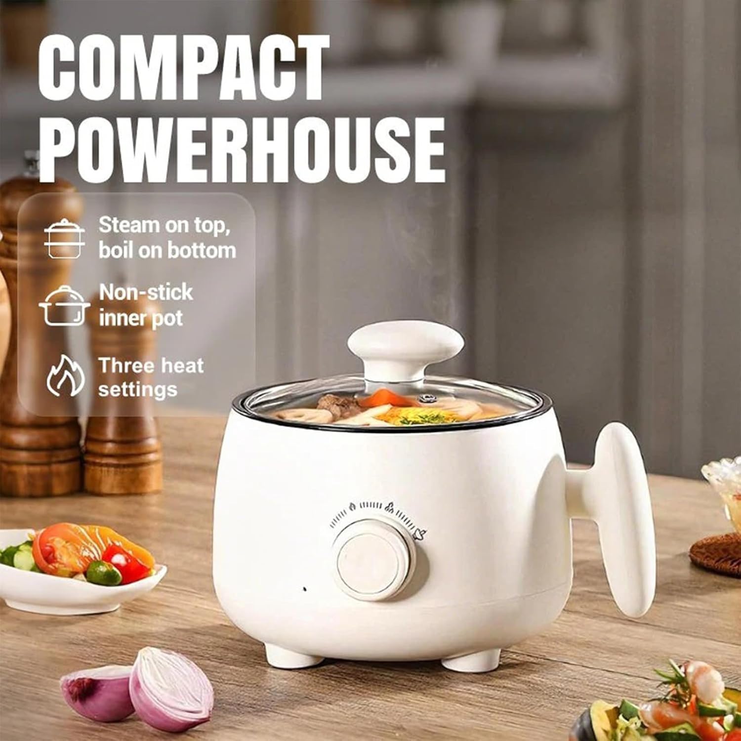 Portable Multifunctional Non-Stick Electric Pot, 600W Fast Boiling Electric Hot Pot, Three Levels Heat setting, Thickened Coating, Anti-scalding Grip, for Dorm, Home, Travel (B PP)