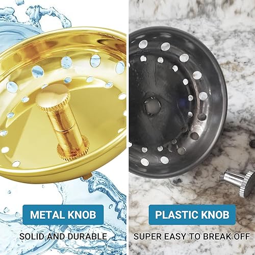 Miniatura 3 de KONE Colador de Drenaje para Fregadero Dorado Tapón y Colador para Fregadero de Acero Inoxidable Cesta Coladora para Fregadero de Cocina de Repuesto