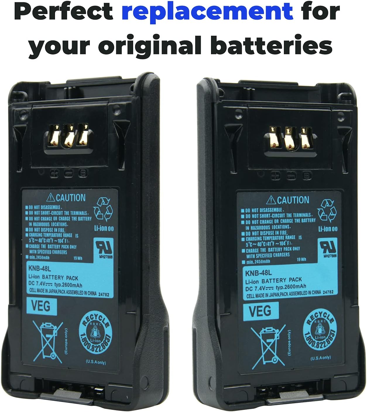 10 Pcs KNB-47L KNB-48L Battery Li-ion Replacement Battery for Kenwood TK-5220 TK-5320 NX-200 NX-300 Two Way Nexedge Radios 2600mAh