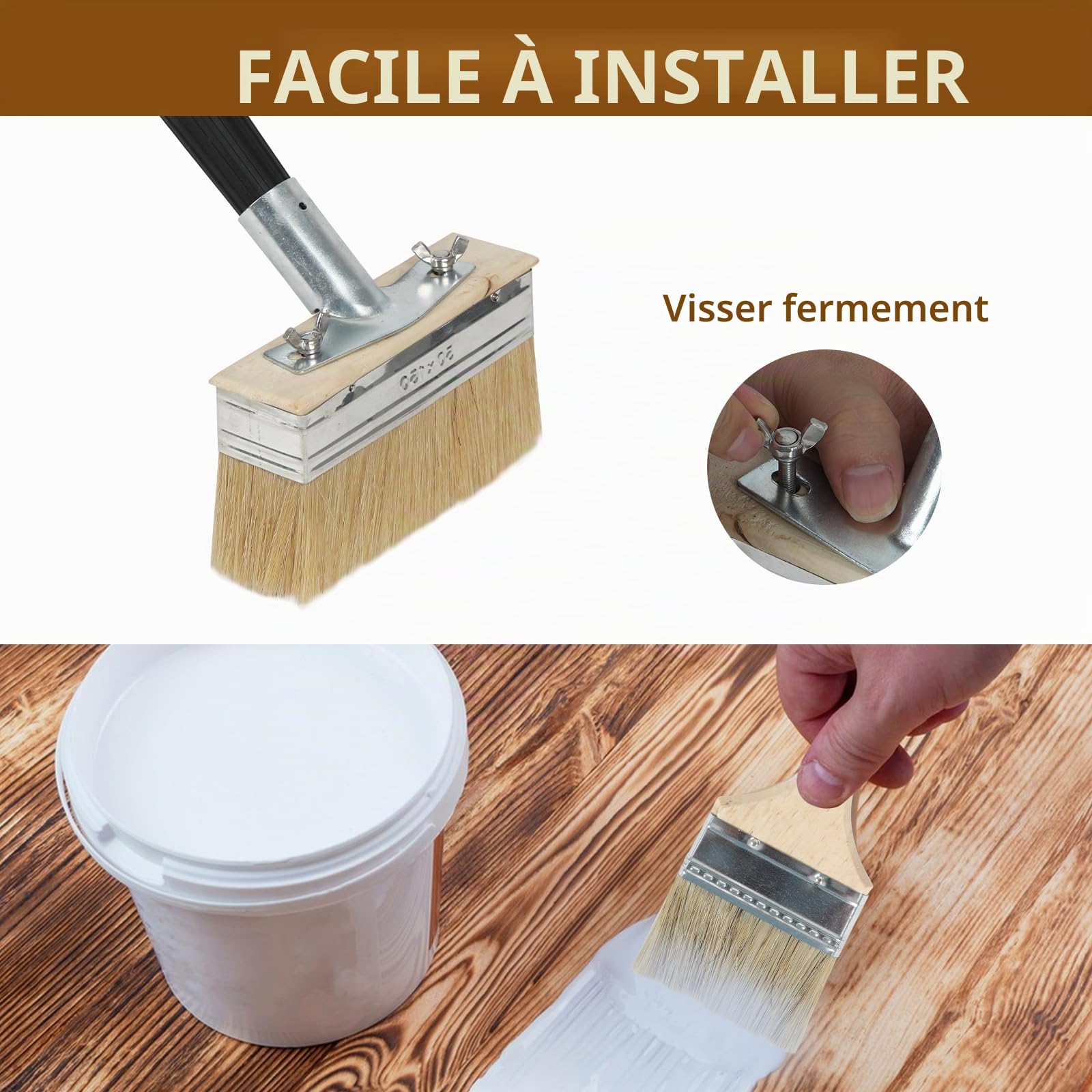 Lot de 2 pinceaux d'extérieur de 150 mm pour grands sols extérieurs, en particulier pour une application rapide de la couleur, avec manche d'extension, pinceau de couleur pour tous