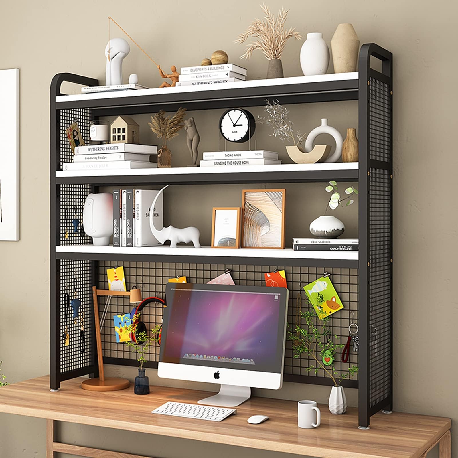 Estante organizador de estantería – Almacenamiento de escritorio de madera de 3 niveles para suministros de oficina en casa, solución multiusos ajustable para un uso eficiente de la oficina