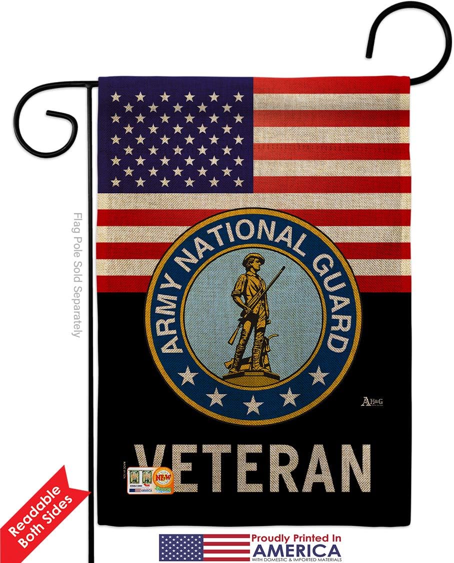 National Guard US Army Veteran Burlap Garden Flag Armed Forces ANG United State American Military Retire Official Small Decorative Gift Yard House Banner Double-Sided Made In USA 13 X 18.5