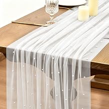 Aolso Pearl Table Runner, 10FT Tulle Cheesecloth Gauze Sheer Chiffon Decor