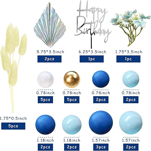 Miniatura 2 de Decoración bohemia para tartas de flores, bolas azul marino, feliz cumpleaños, decoración de pasteles, para boda, baby shower, cumpleaños,