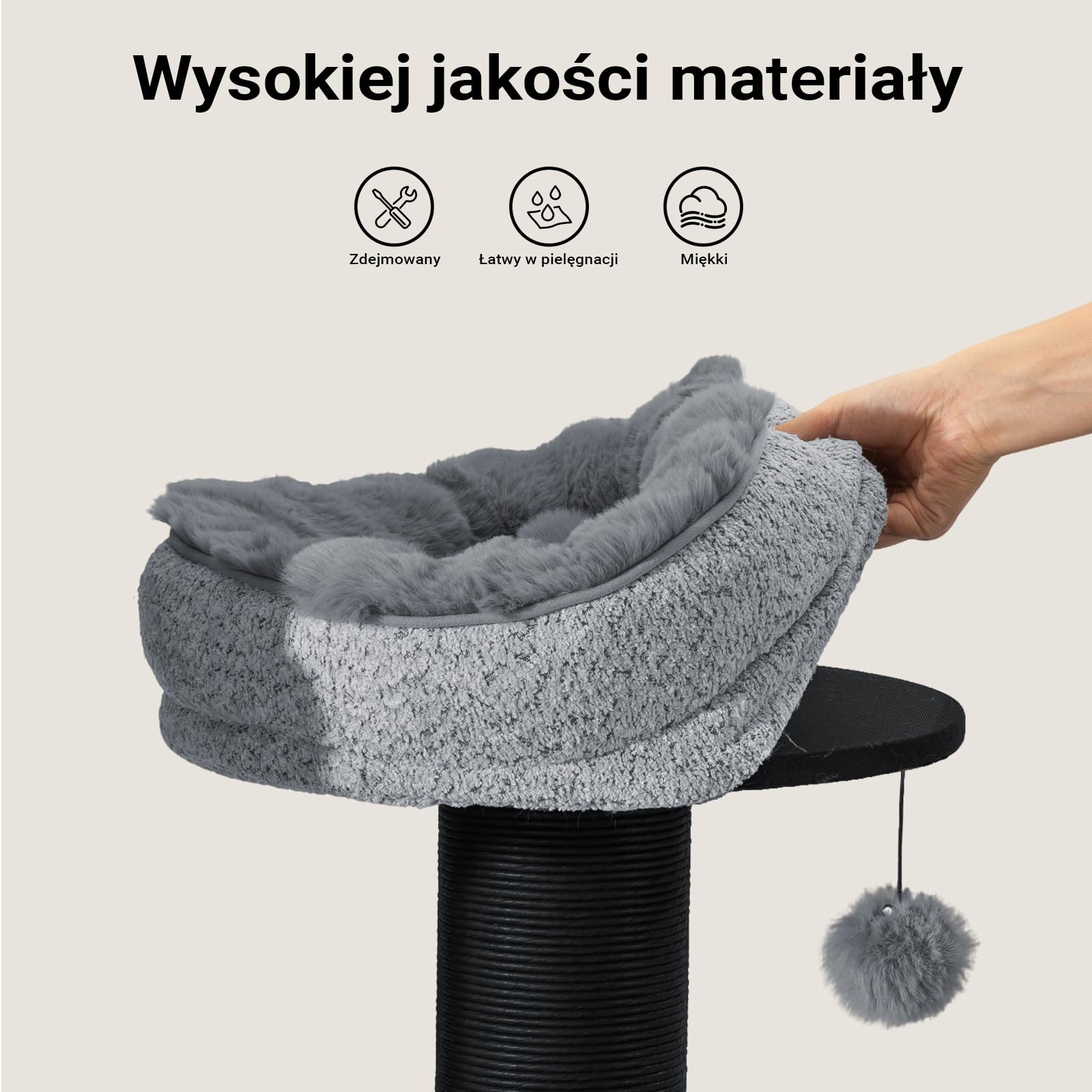 Fudajo Empire Tower 190 cm drapak XXL, drzewko dla kota z domkiem, wiszącym leżakiem, legowiskiem i słupkami do drapania z papierowej liny