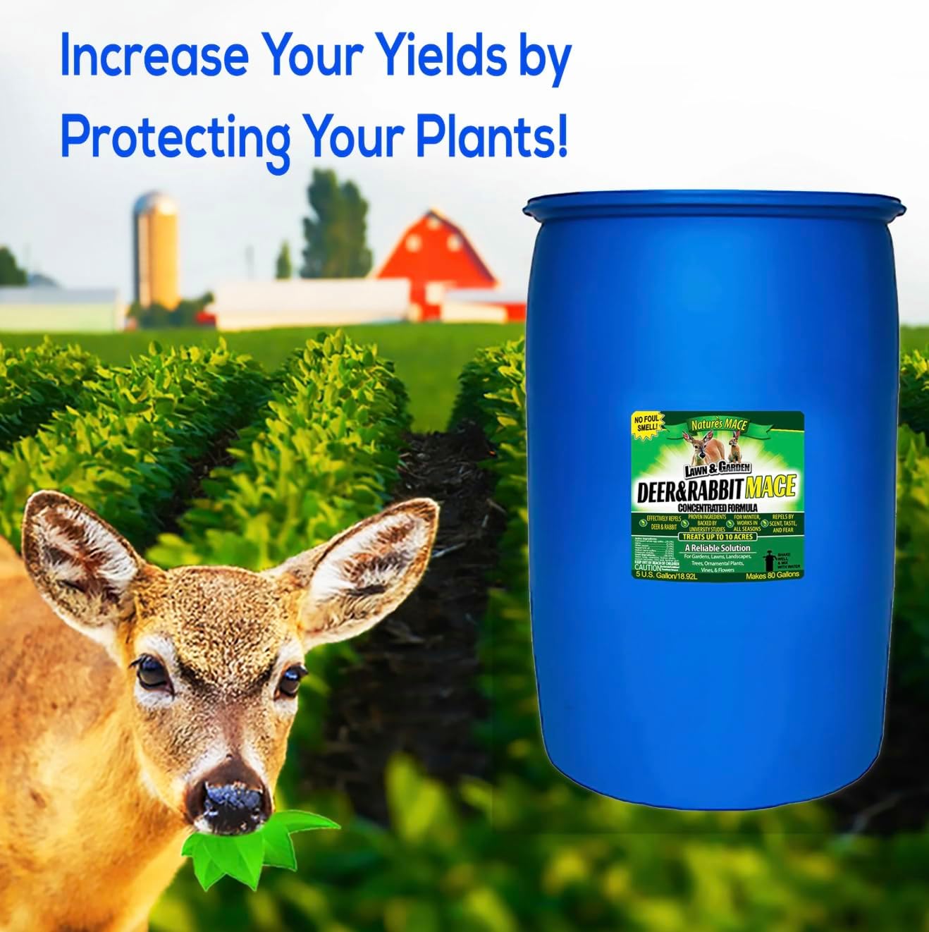 Nature's MACE Liquid Commercial Deer & Rabbit Repellent 250 Gallon Tote, Deer Repellent Concentrate, Applicator Deer Deterrent, Safe to Use on Plants