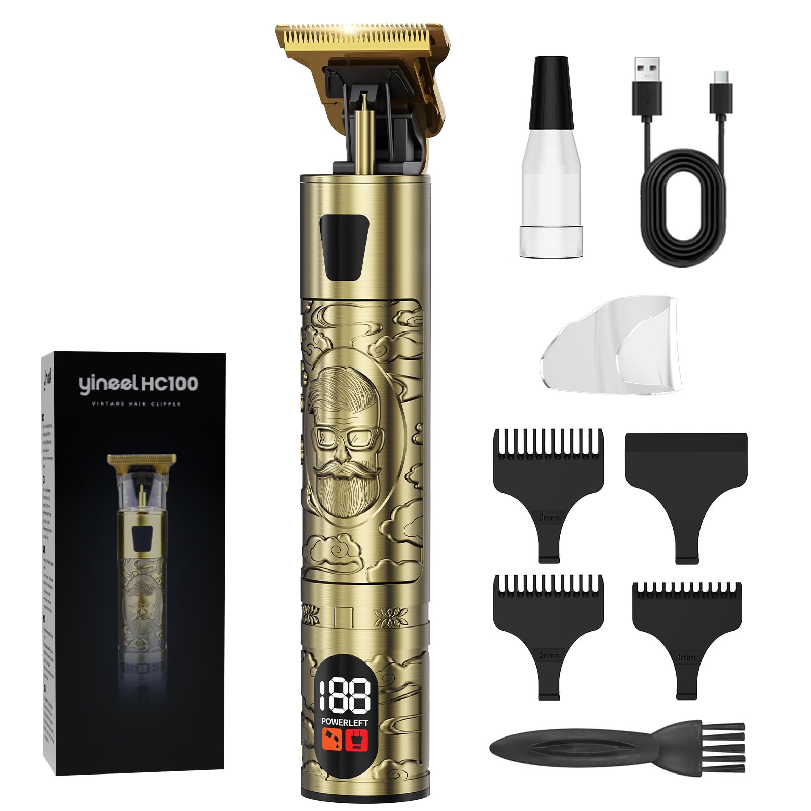 Yineel HC100 Maquina Cortar Pelo, Maquina de Afeitar Hombre con LED, Cortapelos Hombre Profesional, Maquinilla de Afeitar Eléctrica, Carga Rápida Tipo-C, Regalo para Hombres