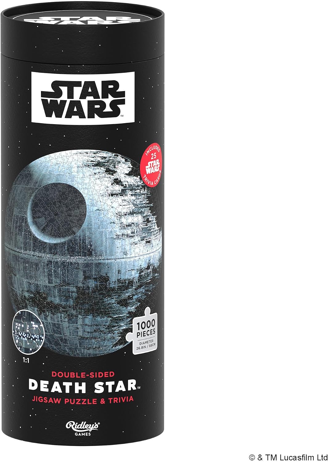 Ridley's Games Star Wars Death Star Double Sided Jigsaw Puzzle and Trivia - 1000 Piece Collectors Puzzle for Adult Fans - Includes 25 Trivia Cards - Frame When Completed