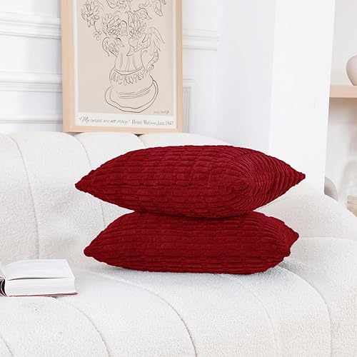 Miniatura 3 de HWY 50 Juego de 2 fundas de almohada decorativas de pana color burdeos de 20 x 20 pulgadas para sofá, sala de estar, cama, fundas de cojín cuadradas