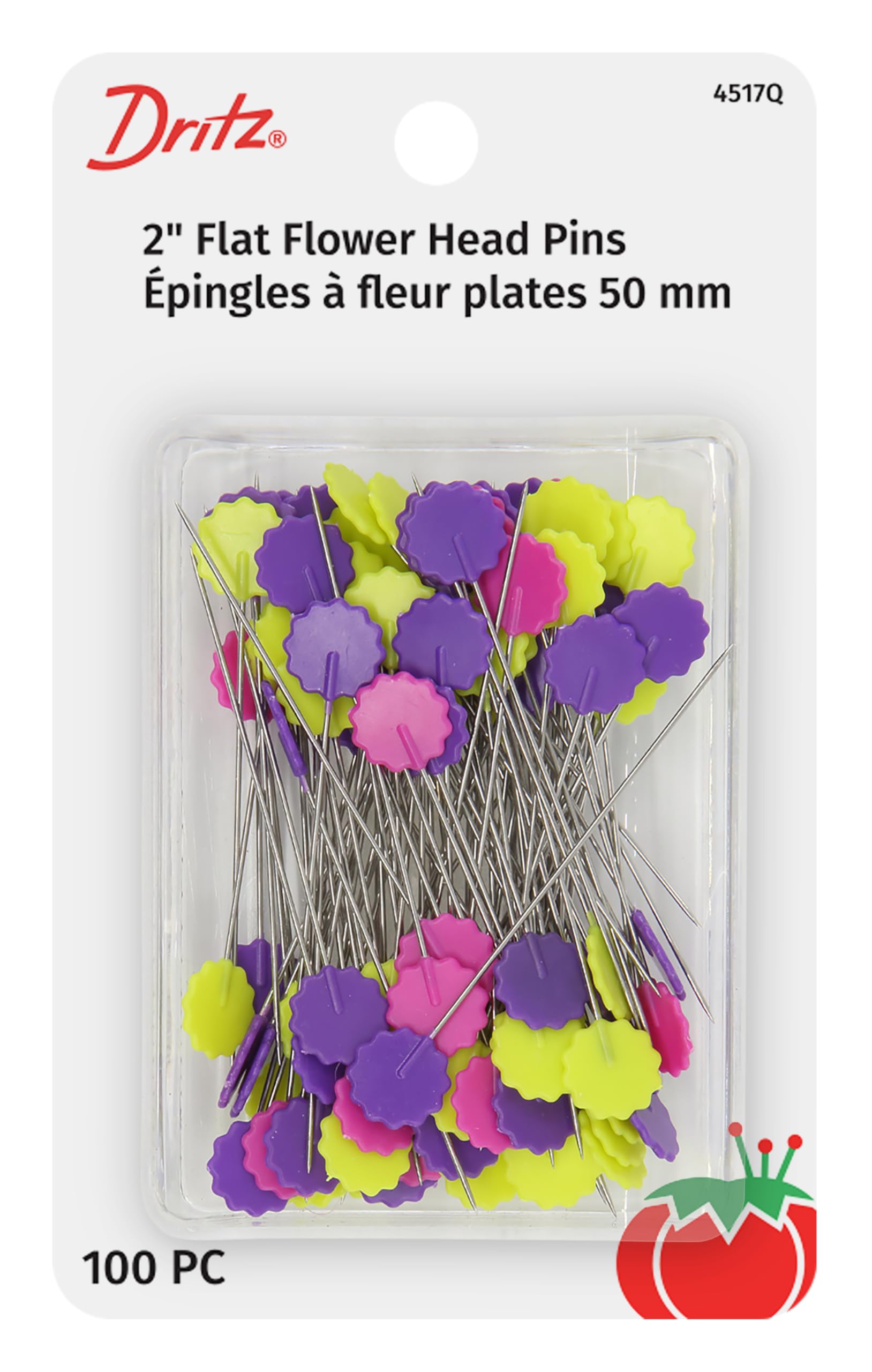 Prym Consumer USA Dritz Flat Flower 2 Inch Assorted Sewing Pins 100 Count