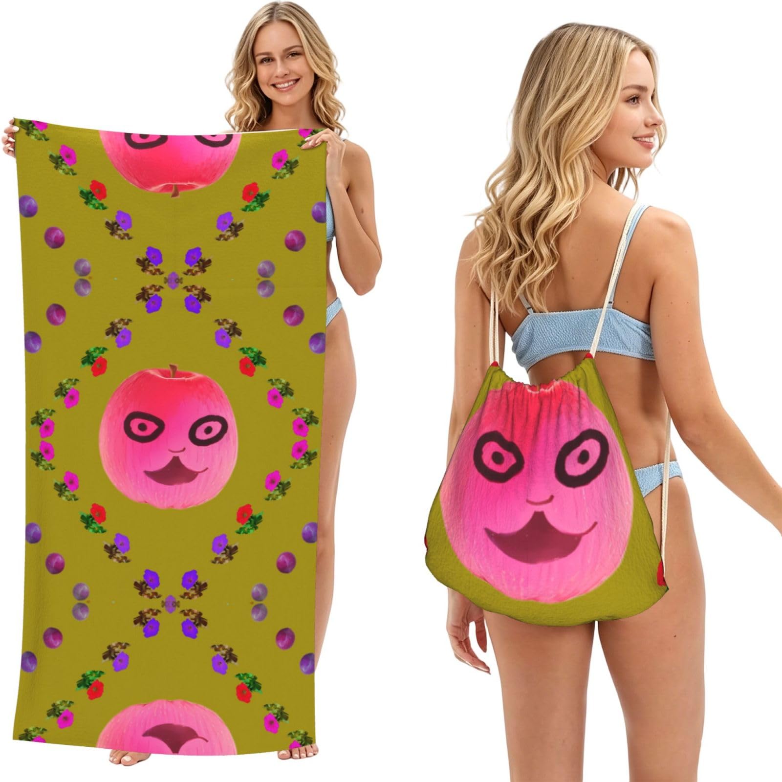 SXZVVBN Funny Face Peach 2-in-1 Beach Towel Bag, Quick Dry Sand Free Travel Towel Backpack for Adults