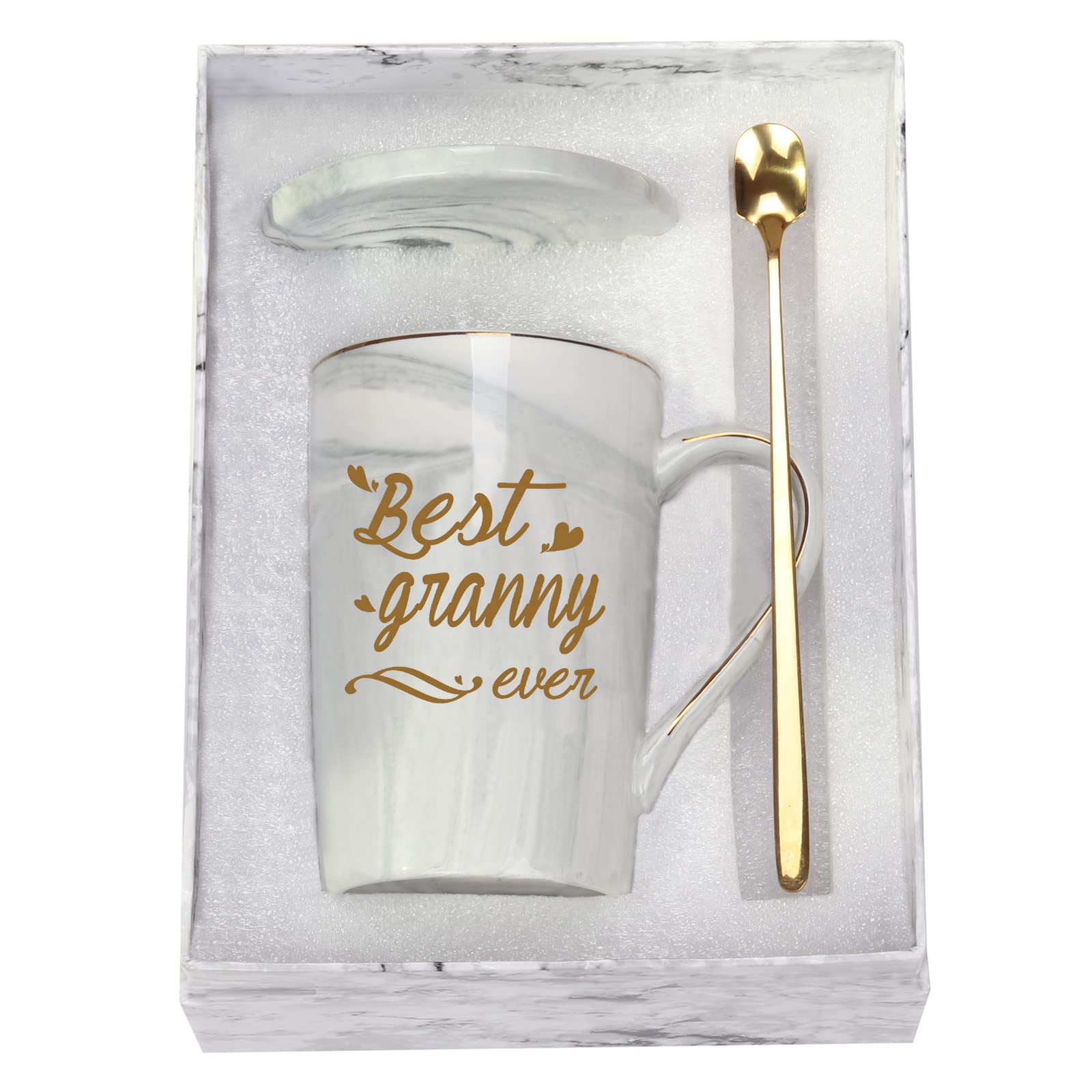 WENSSY Tasse « Best Granny Ever », Cadeau Pour Grand-mère, Anniversaire, Fête Des Mères De La Part De Petite-fille, Petit-fils, 414 Ml, Gris Avec Coffret Cadeau