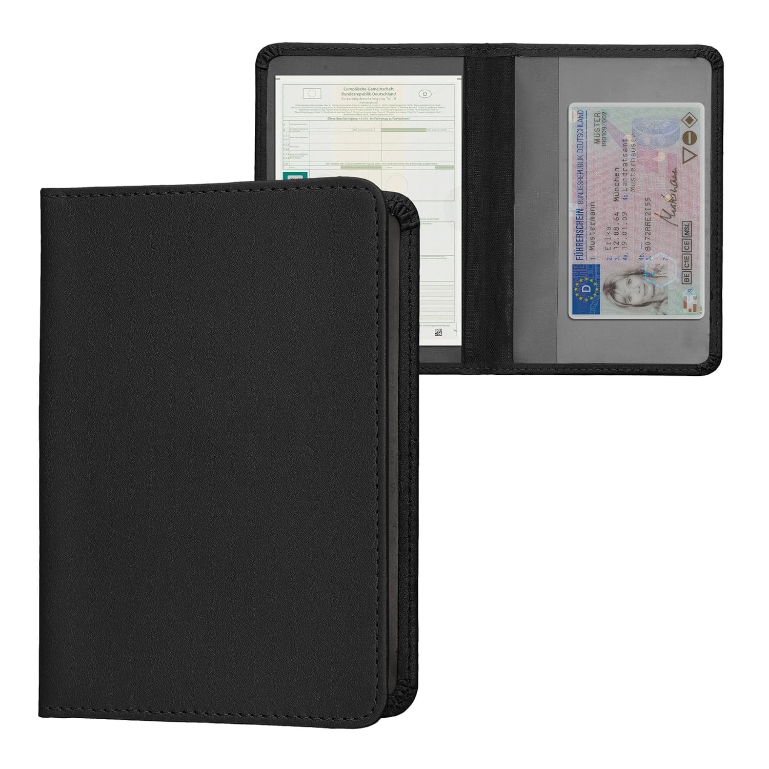 Driver's License Holder Black with Mini Passport Card Two Compartments Protective Wallet Case Faux Leather Pack of 1 (Mini)-image-40