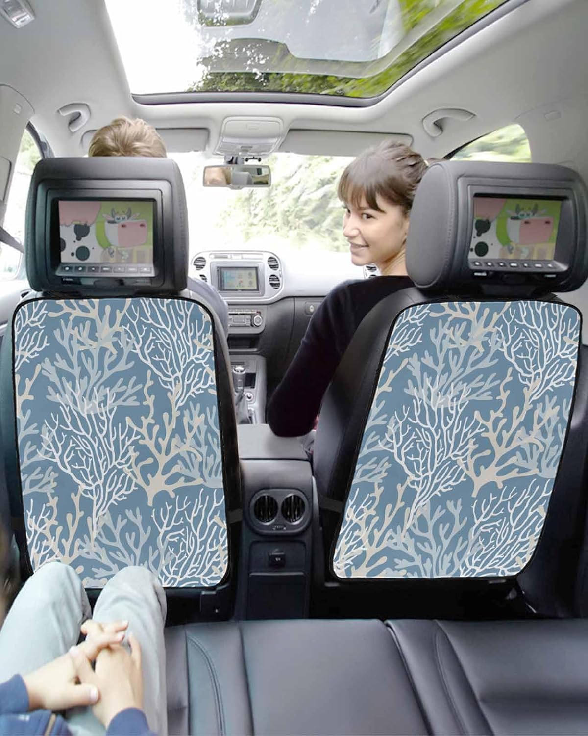 T&H XHome Car Seat Protector, 2 Pack Kick Mats Back Seat Protector Summer Gradient Blue Ocean Coral Coastal Waterproof Backseat Cover for Kids Universal Fit Automotive Interior Protectors
