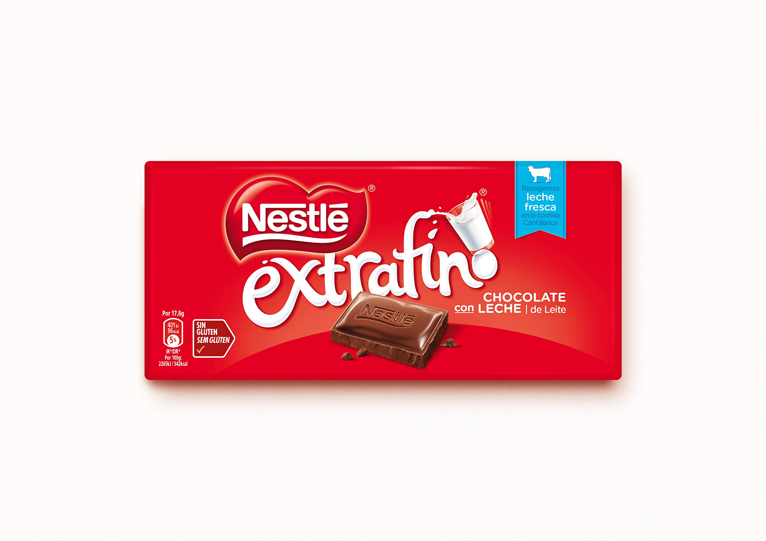Nestle Extrafino Tableta de Chocolate con Leche 125 g, sin Gluten - Pack de 30 und.