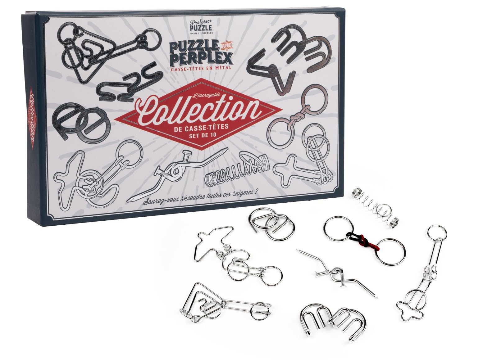 Professor Puzzle - Perplex Set DE 10 Casse-Têtes en Métal - Niveaux De Difficulté Variés - Format Compact