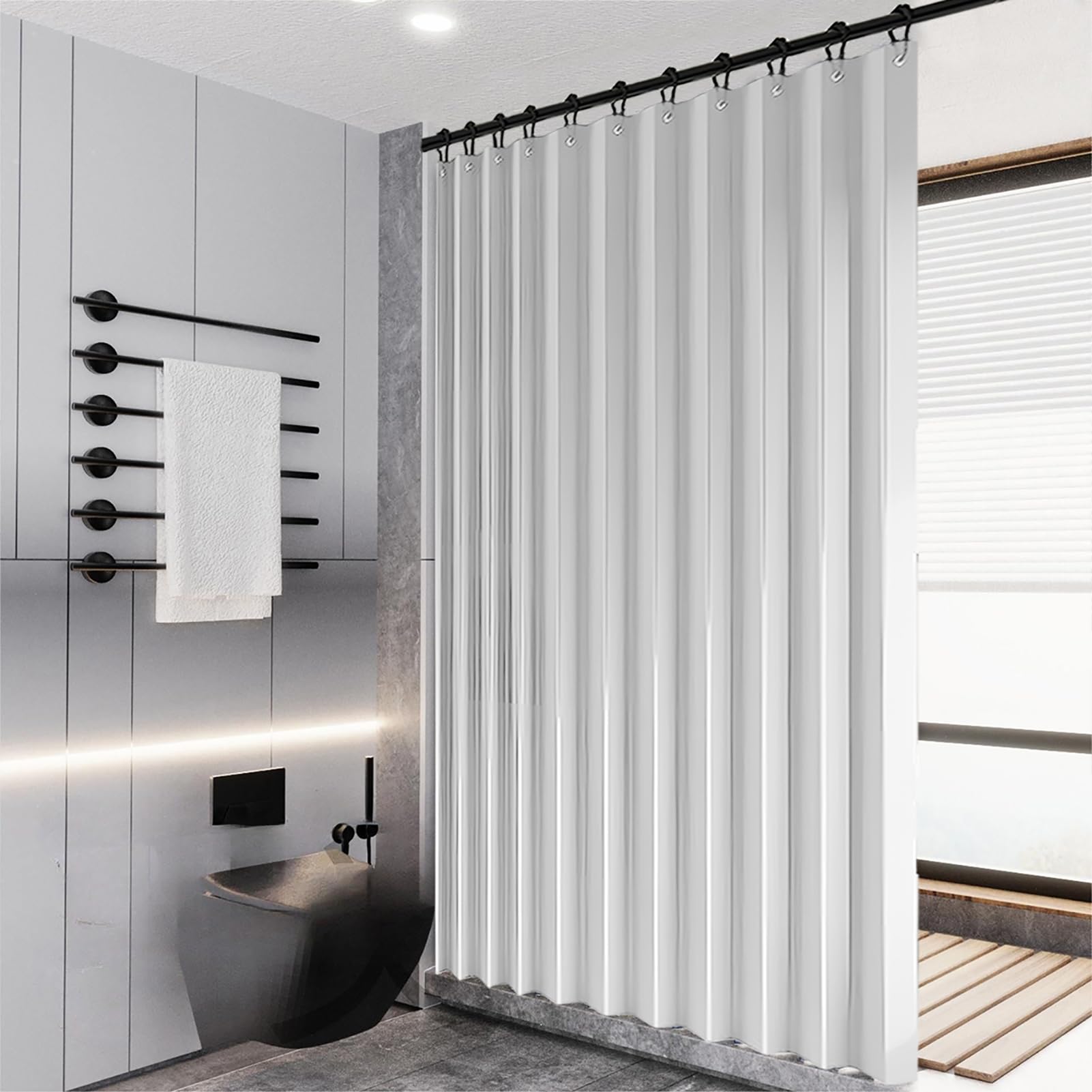 BOYOUTH Schwerer, faltbarer Akkordeon-Duschvorhänge, wasserdichter Stoff, plissierte Trennwände, Privatsphäre, Badvorhang für Badezimmer, Badewannen, Hotel, Spa, Dekoration, Weiß, 254 x 213,4 cm