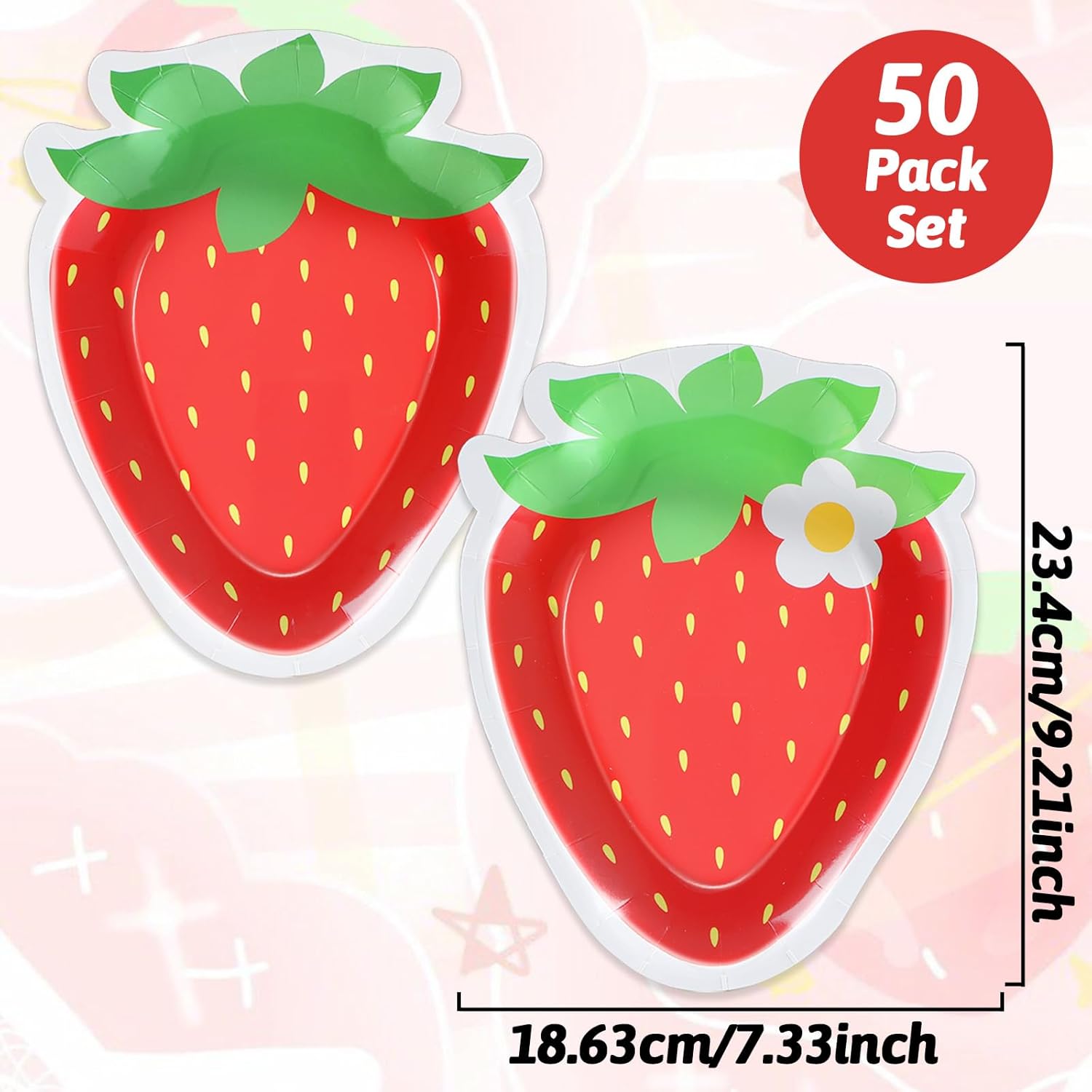 50 Count Strawberry Party Paper Plates Strawberry Theme Shortcake Dessert Cake Disposable Plates for Birthday Parties, Weddings, Baby Showers Decorations Supplies - Image 2