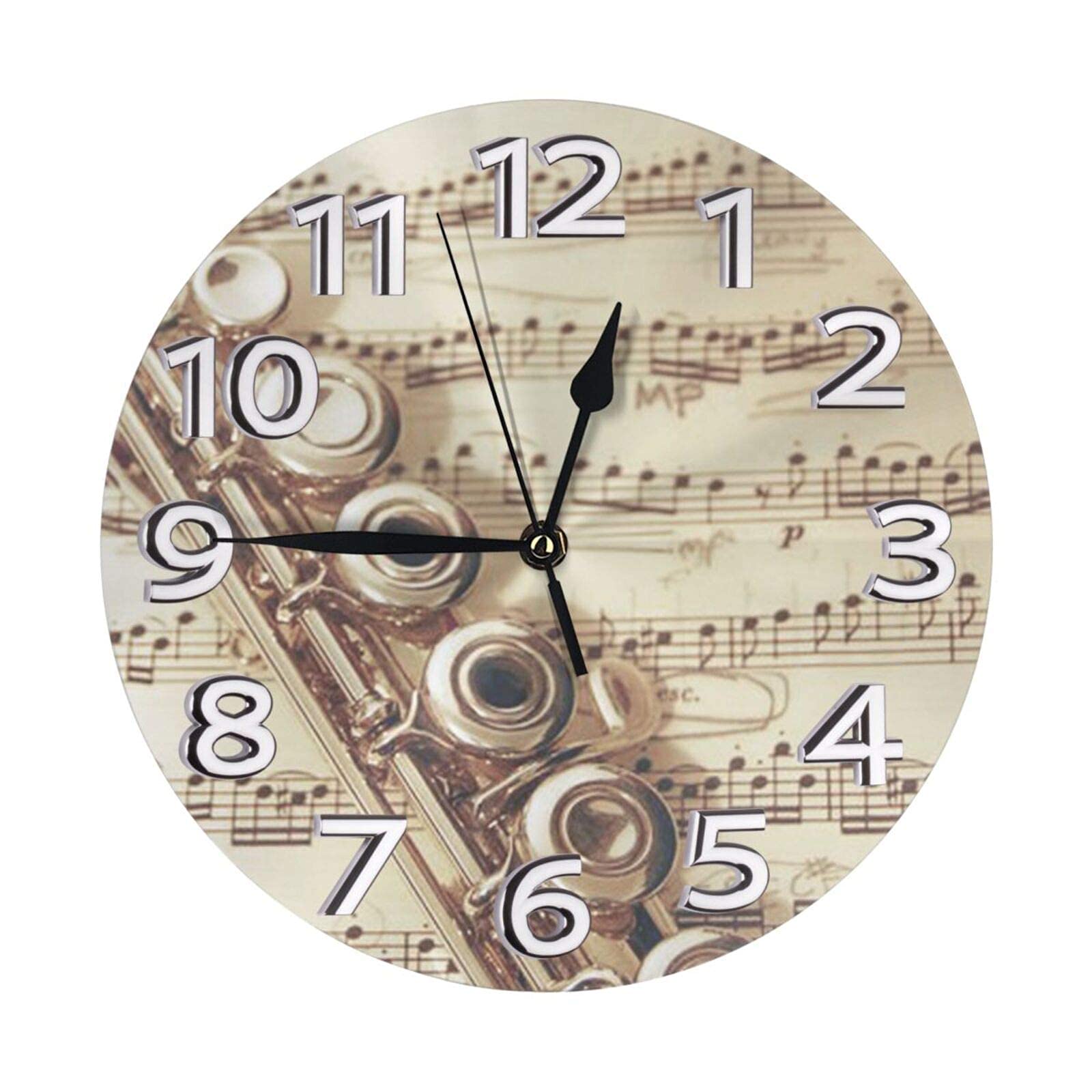 Reloj con número de música de Flauta Moderno silencioso DIY Grande sin Marco Ideal para Cualquier habitación en el hogar, Comedor, Cocina, Oficina, Escuela