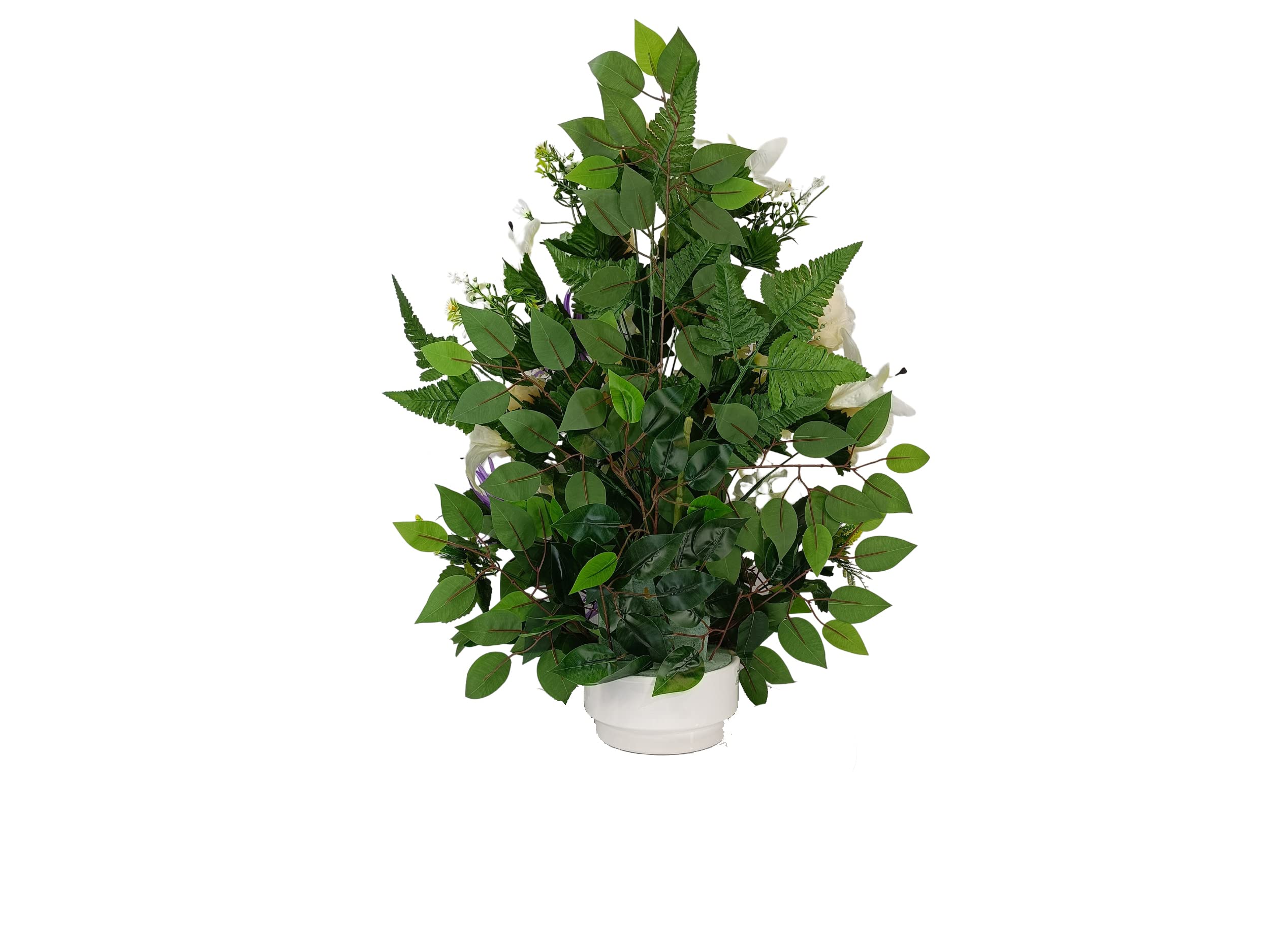 DRW Centro de Flores Artificiales para Cementerio Iglesias Bodas Centro de Flores para los Santos Beige Morado y Blanco 75x55 cm