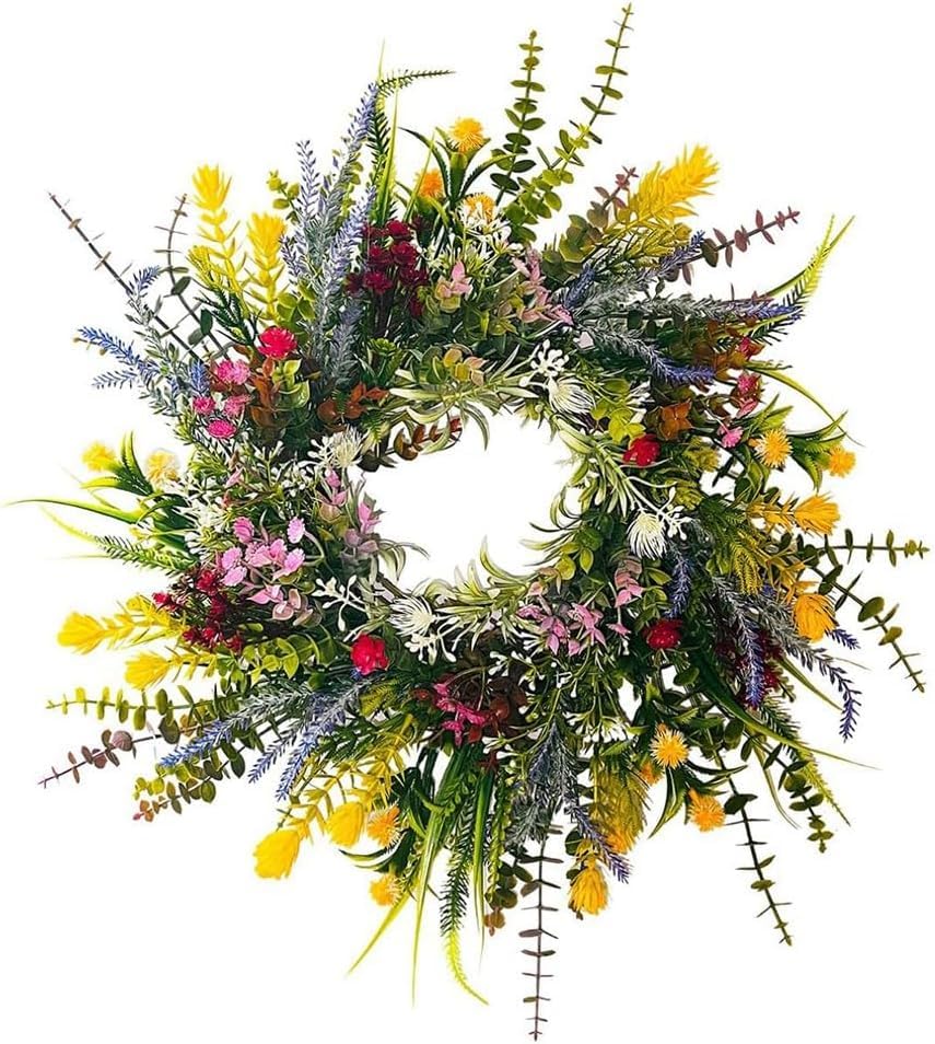 Spring Wreaths for Front Door - Weatherproof 18in Floral Garland with Lavender & Daisy, for Year-Round Home Decor, Outdoor Door, Wall, Window