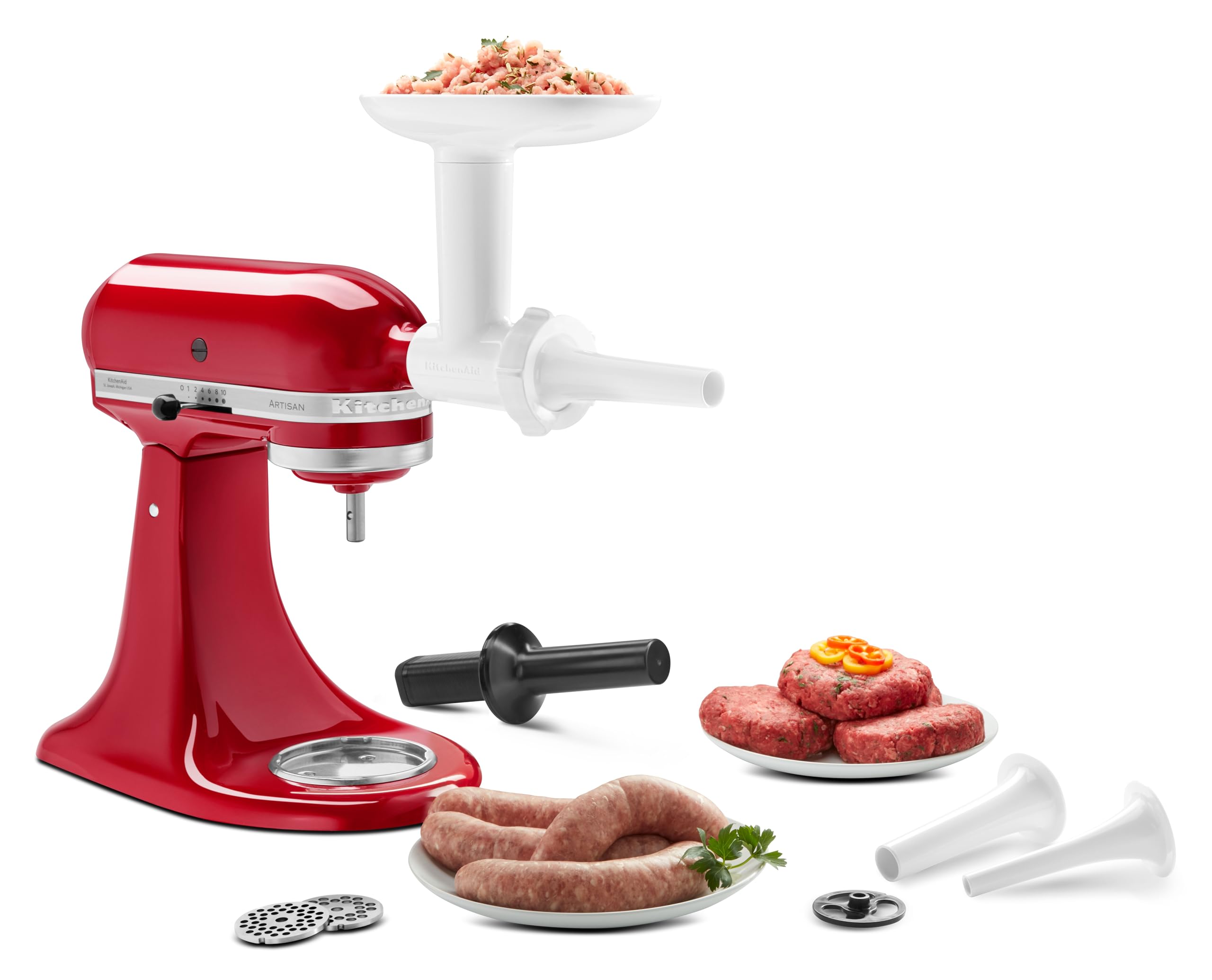 KitchenAid Accessoire à Farcir les Saucisses - 5KSMSSA - Poussoir à Saucisse pour Hachoir à Viande de KitchenAid Robot Pâtissier - 2 Pièces de Petite et Grande Taille - Blanc
