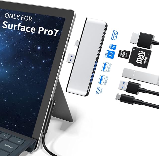 Microsoft Surface Pro 7 Hub 6 In 2 Docking Station with 4K HDMI, Type-C Port, 2 x USB 3.0 Ports, SD / TF Card Reader