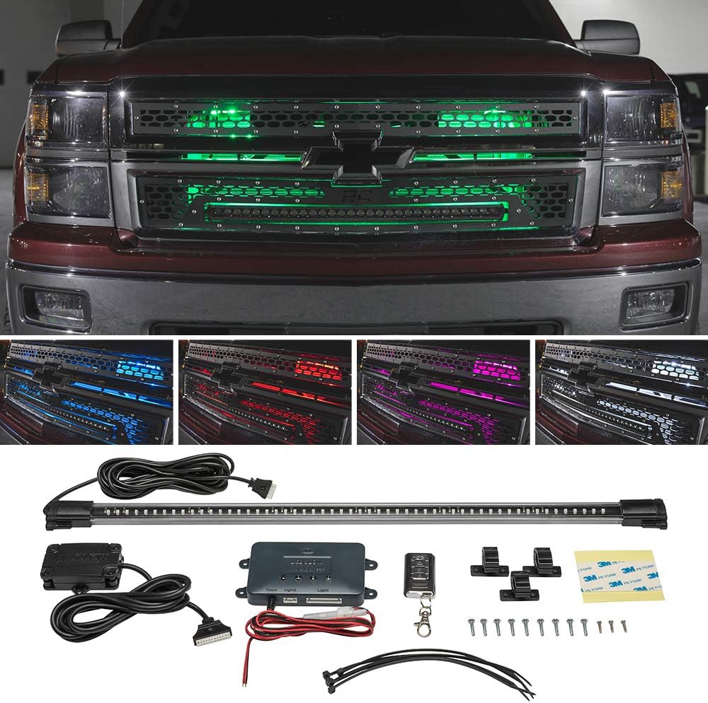 LEDGlow Million Color LED Grille Accent Neon Lighting Kit for Cars & Trucks - 18 Solid Colors - 12 Patterns - 24" Multi-Color Light Tube - Includes Control Box & Wireless Remote