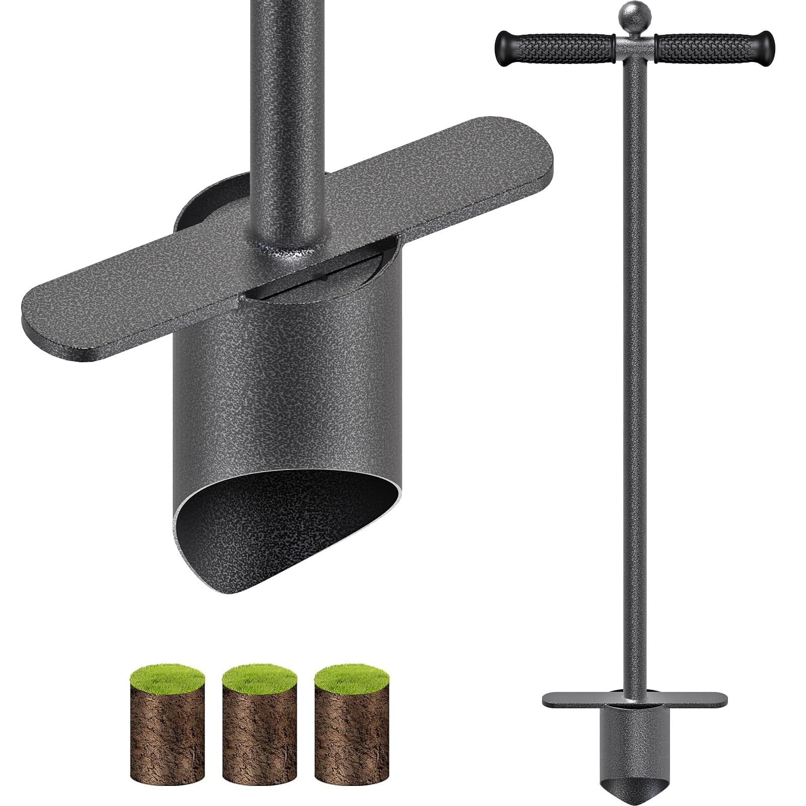 BeneLabel Zwiebelpflanzer, 87cm Blumenzwiebel Pflanzwerkzeug Langstiel Federform Tulpen Narzissen Rasenlocher Ausstecher 11.5cm Tiefe Einpflanzhilfe mit Schubstange Bodenlöser für Verdichtete Erde
