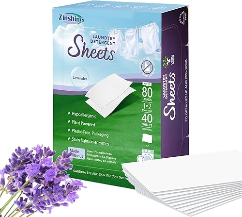 Zinshine - Hojas de detergente para ropa sucia ecológica, hipoalergénicas a base de plantas, para viajes, apartamentos, dormitorios, hasta 80 cargas
