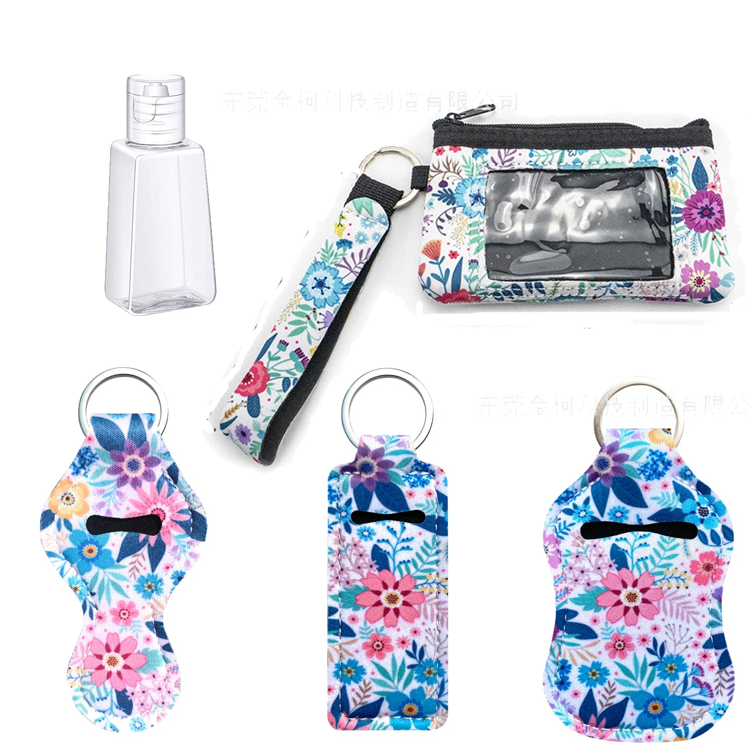 PUEZOKLY 1set Woman Gift Keychain Wrist Strap and Cute Lipstick set Key Chain Cards Storage Removable Zipper Pocket