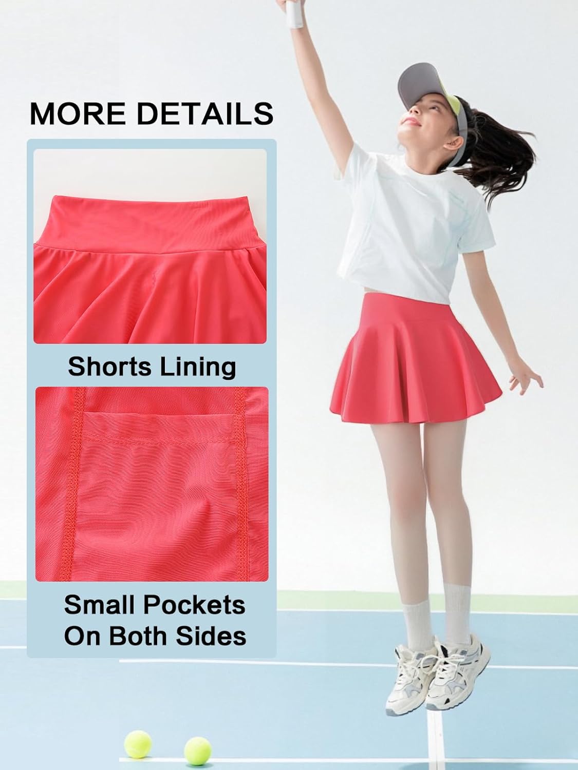 Girl's Tennis Skirts Built in Shorts Athletic Pleated Skirt High Waisted Flowy Skort with Pockets for Kids 7-18 Years - Image 5