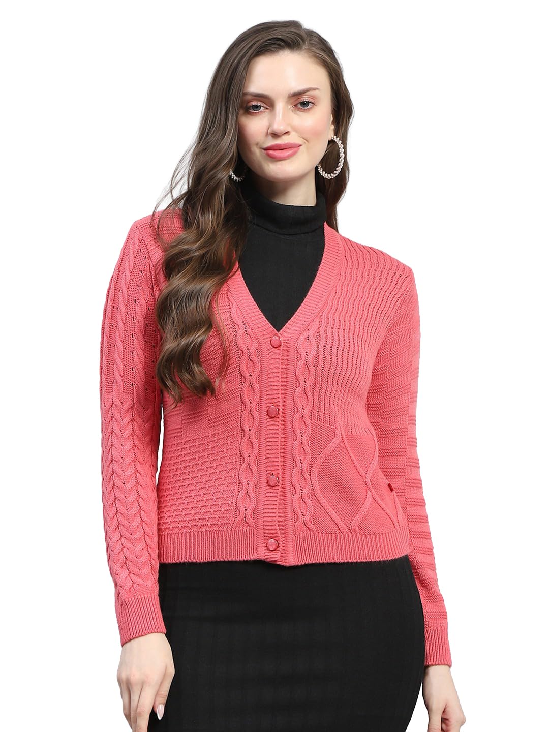 Women Regular Fit Full Sleeve V Neck Cardigan | Warm Woolen Buttoned Sweater for Ladies | Stylish Knitted Cardigan for Women's (Pack of 1)-image-49