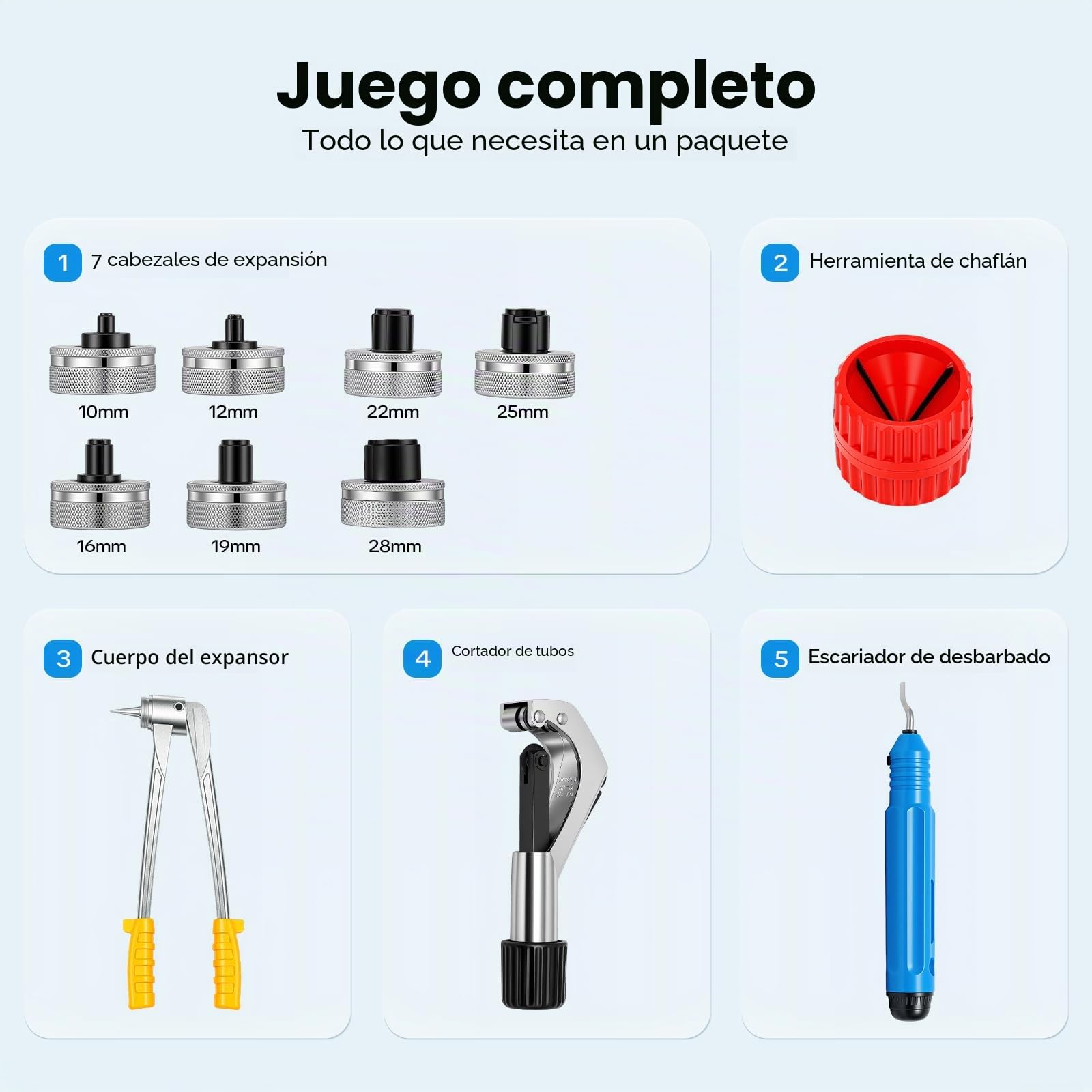 Kit manual de expansión de tubos de cobre, tubo expansor manual de 10–28mm para expansión de tubos de cobre, kit de expansión de tubos manual