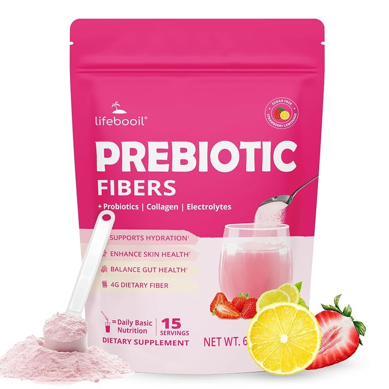 Lifebooil Suplemento de Fibras com Fibra Prebiótica, Colágeno, Probióticos e Eletrólitos, 4 g por porção, 15 porções