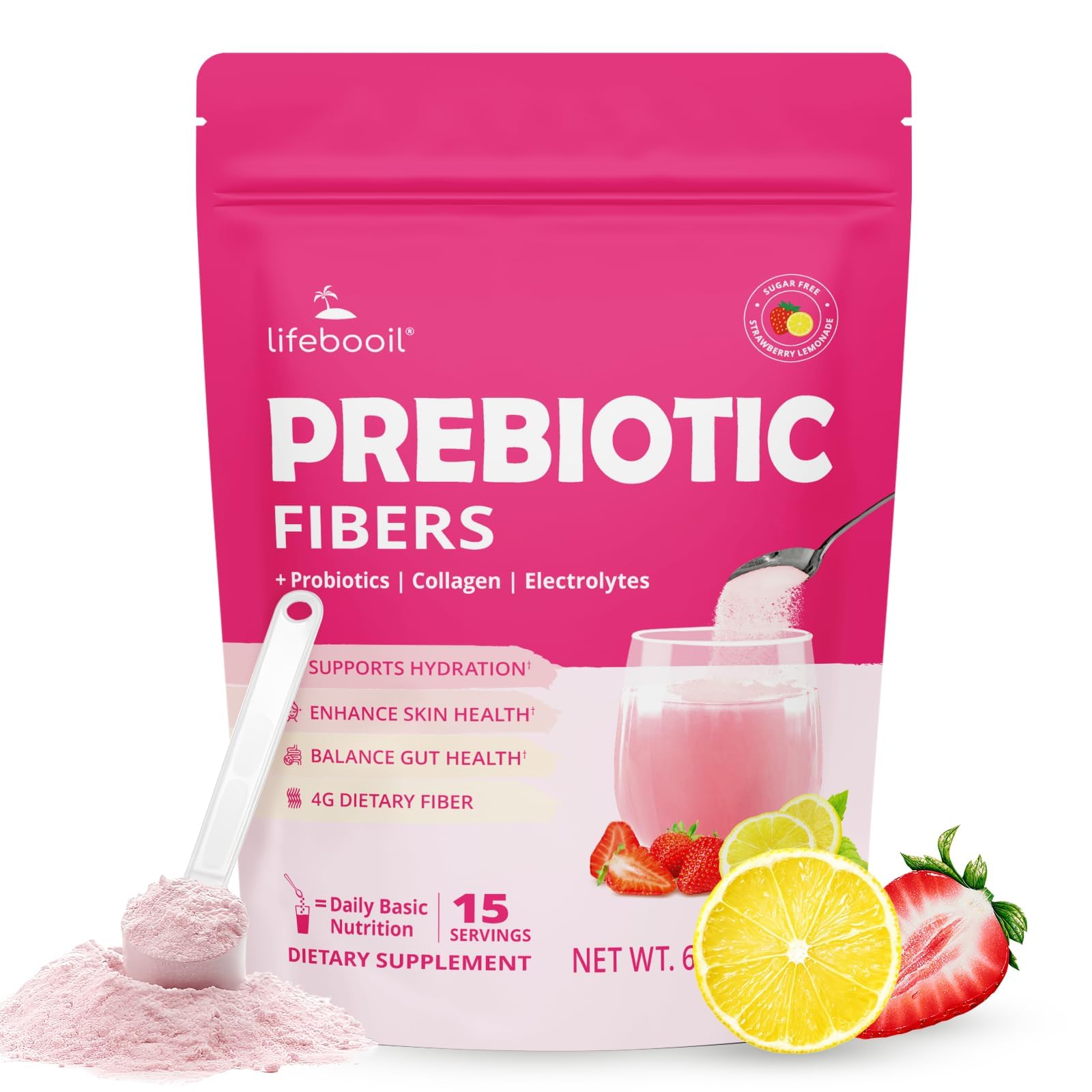 Daily Fiber Supplement for Women & Men, Strawberry Lemon, 15 Servings