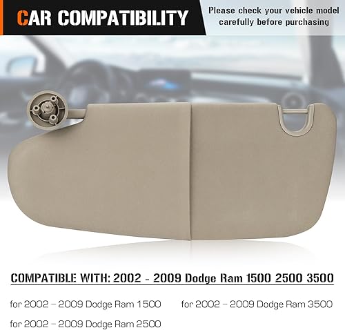 Miniatura 9 de Visera solar izquierda y derecha para Dodge Ram 1500 2500 3500 2002-2009, lado del conductor y del pasajero, repuesto de parasol gris beige